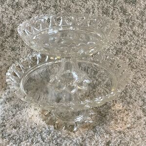 Heart lined Clear Glass Cupcake Candy 2 Tier Tray Stand RS